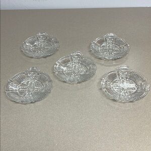 5 One Handled Plates by Killarney Clear Glass floral and scroll by Indiana Glass